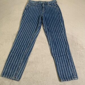 American Eagle Mom Jeans Womens 4 Blue Medium Wash High‎ Rise Striped Denim
